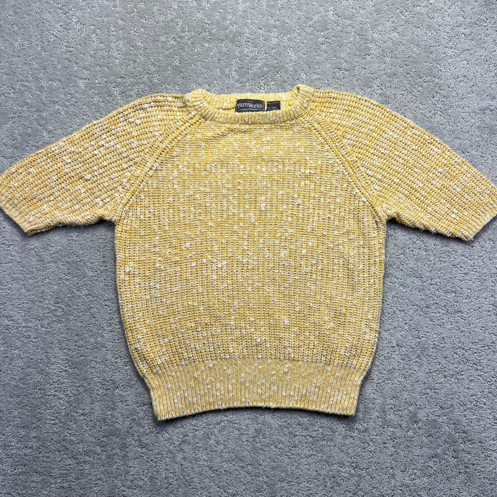 VINTAGE Y2K YarnWorks Short Sleeve Sweater Women Small Yellow Marled Chunky Knit